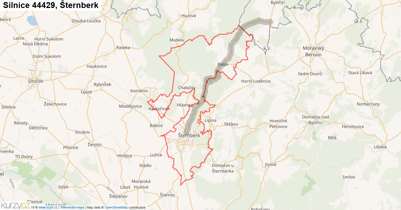 Šternberk, Silnice 44429 - Mapa