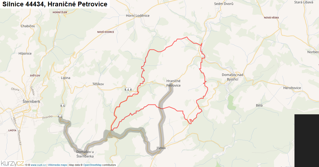 Hraničné Petrovice, Silnice 44434 - Mapa