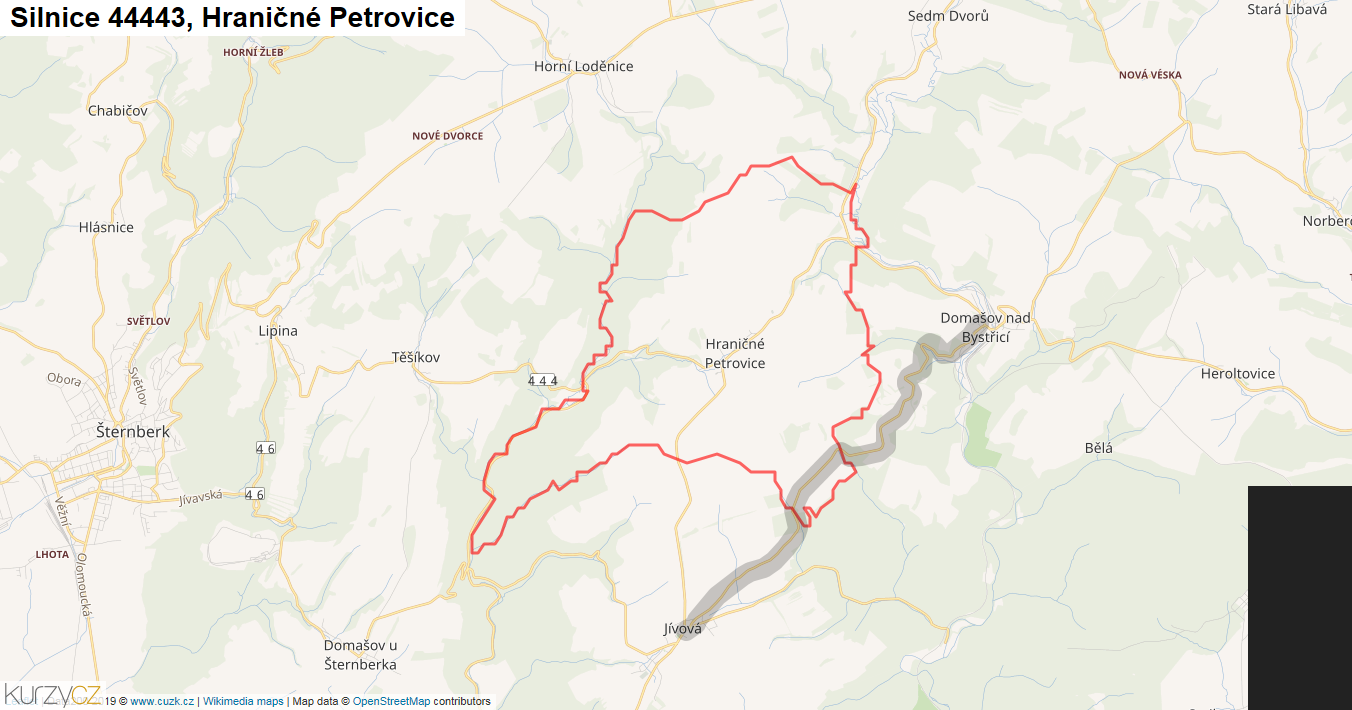 Hraničné Petrovice, Silnice 44443 - Mapa