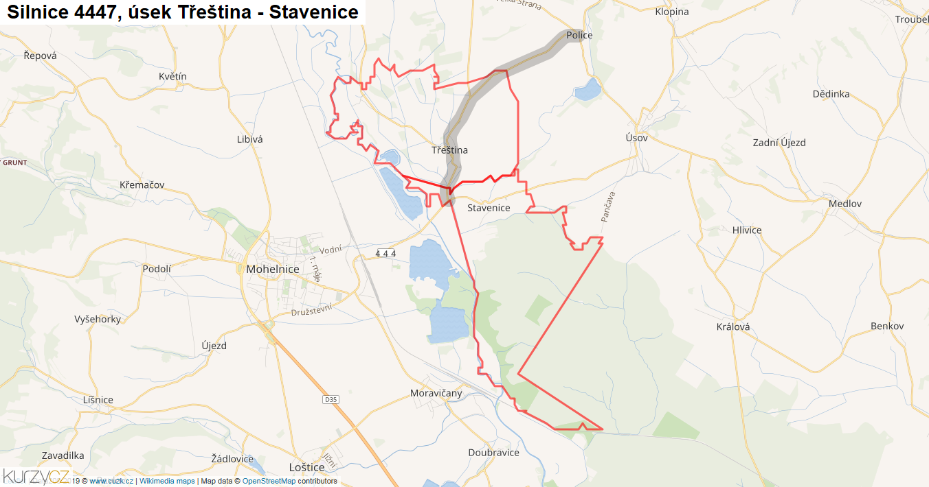 Úsek Třeština - Stavenice, Silnice 4447 - Mapa