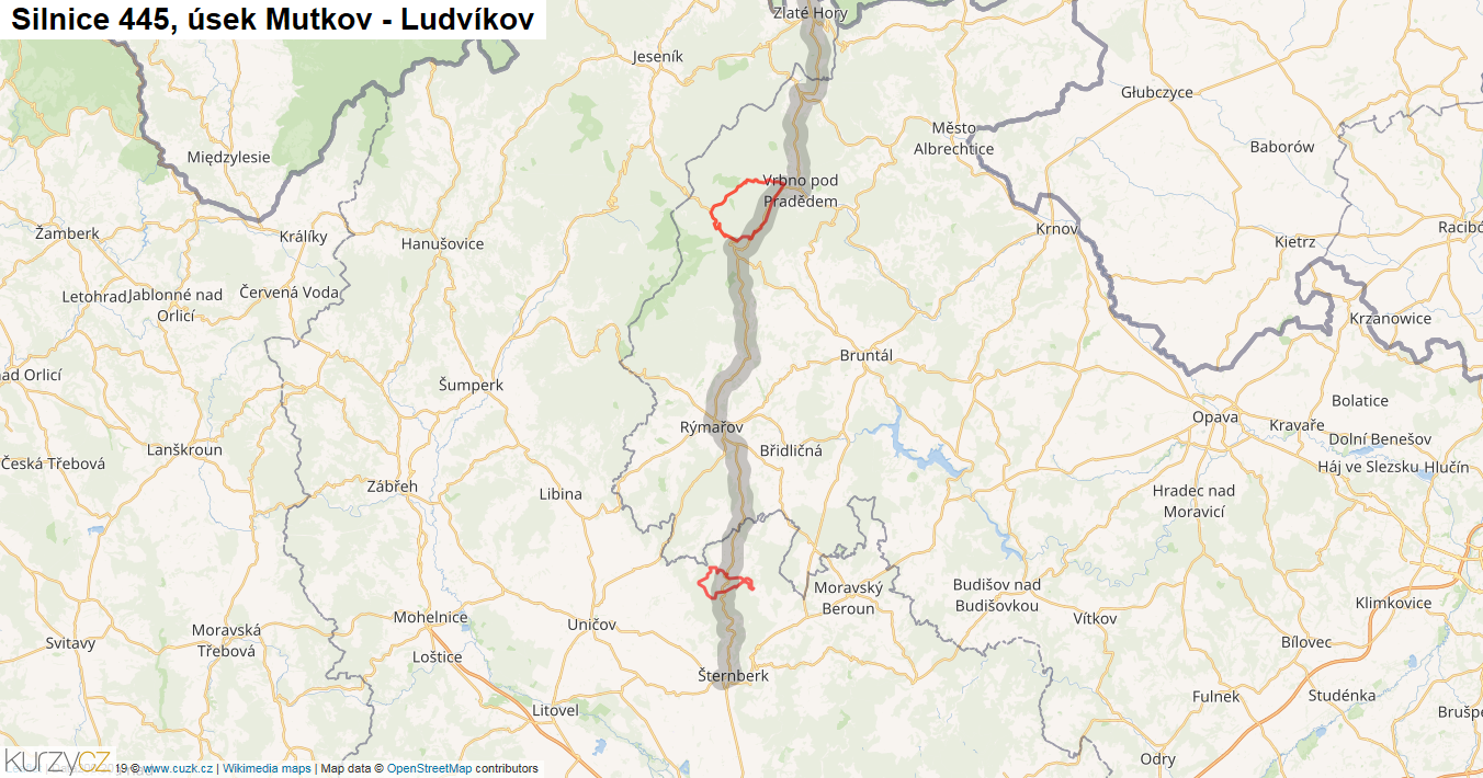 Úsek Mutkov - Ludvíkov, Silnice 445 - Mapa