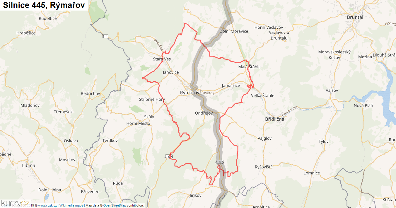 Rýmařov, Silnice 445 - Mapa