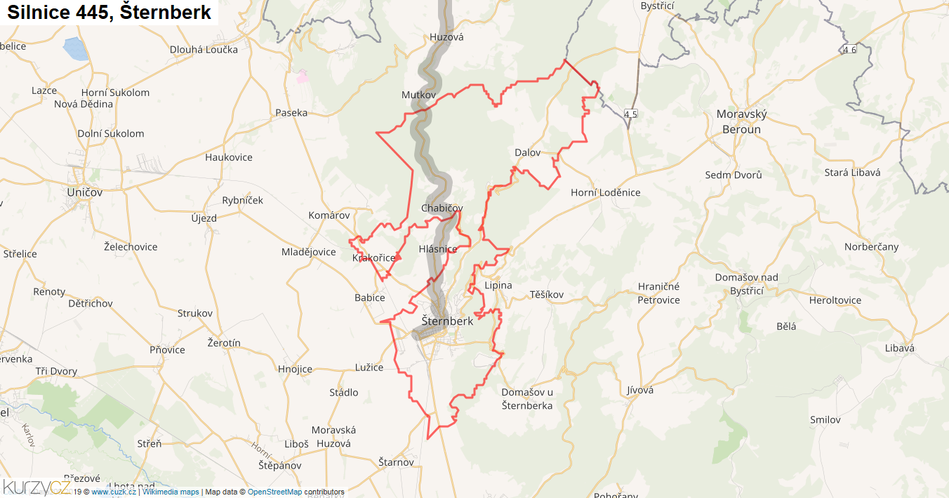 Šternberk, Silnice 445 - Mapa