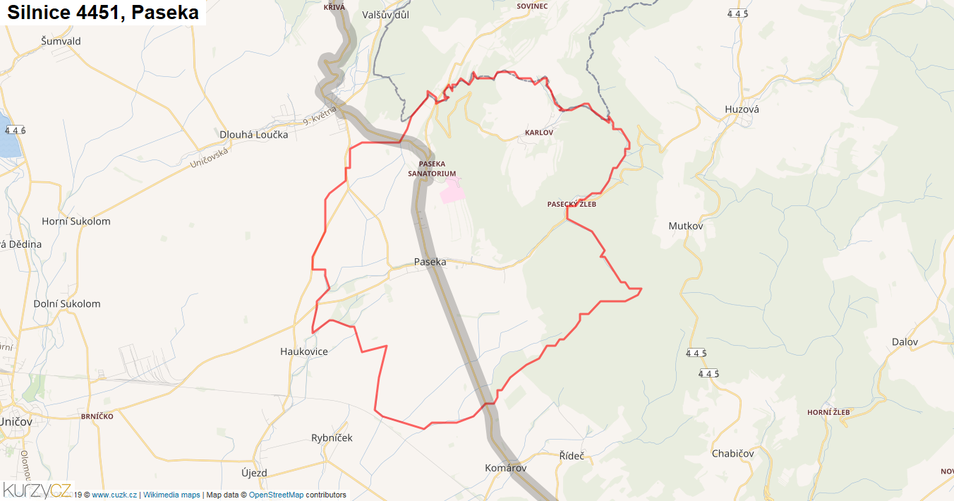 Paseka, Silnice 4451 - Mapa