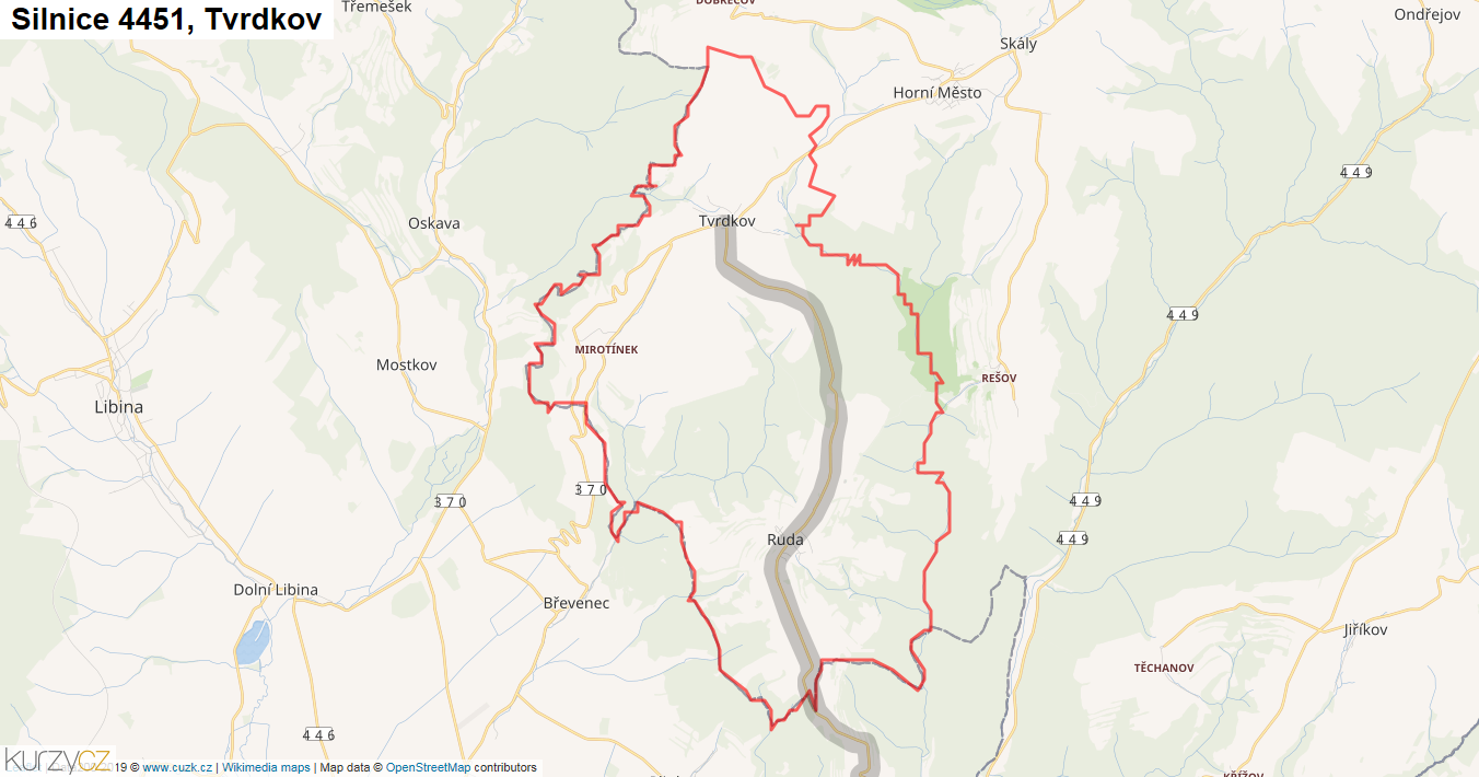 Tvrdkov, Silnice 4451 - Mapa