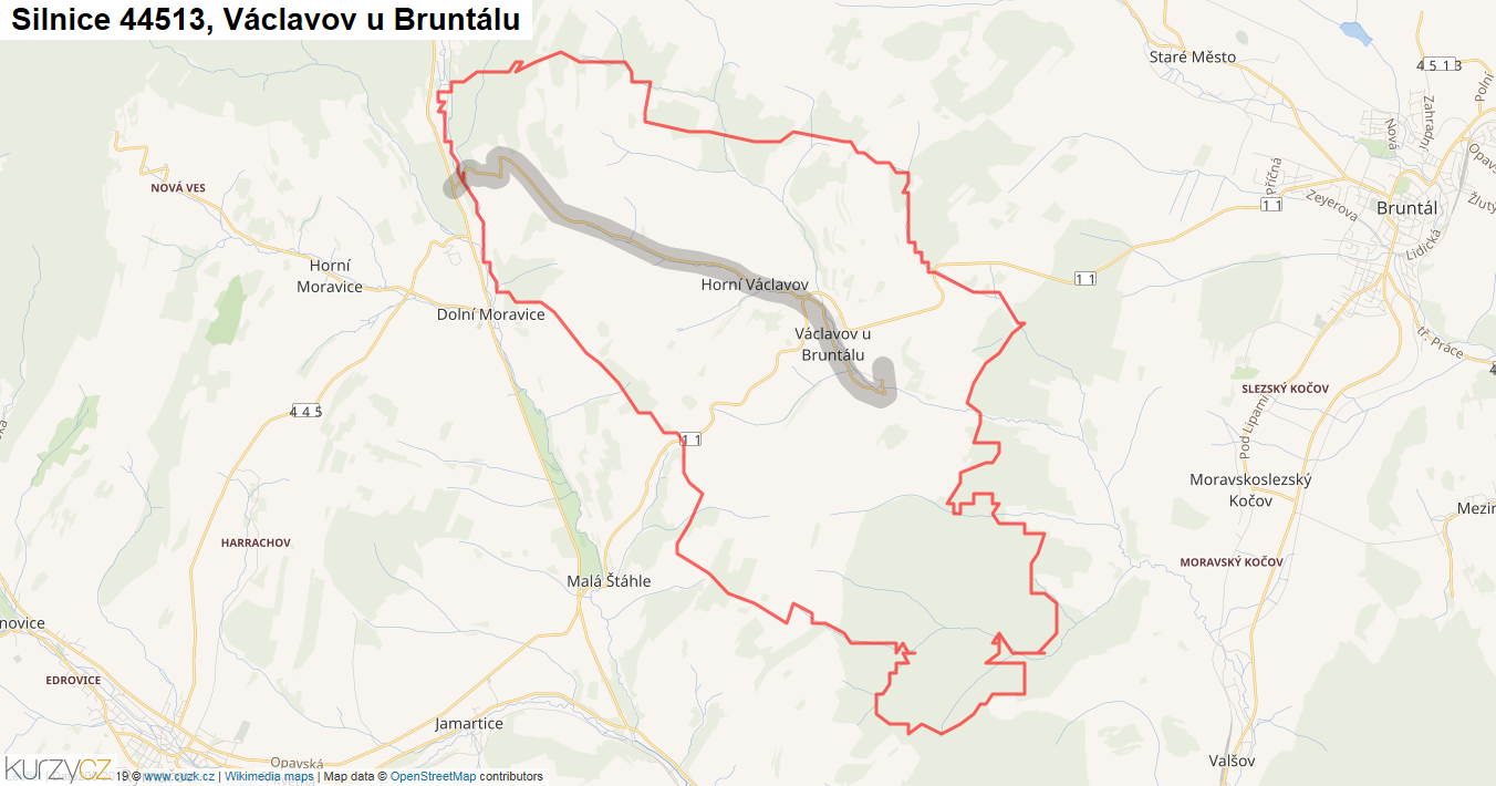 Václavov u Bruntálu, Silnice 44513 - Mapa
