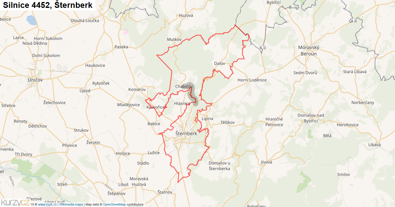 Šternberk, Silnice 4452 - Mapa
