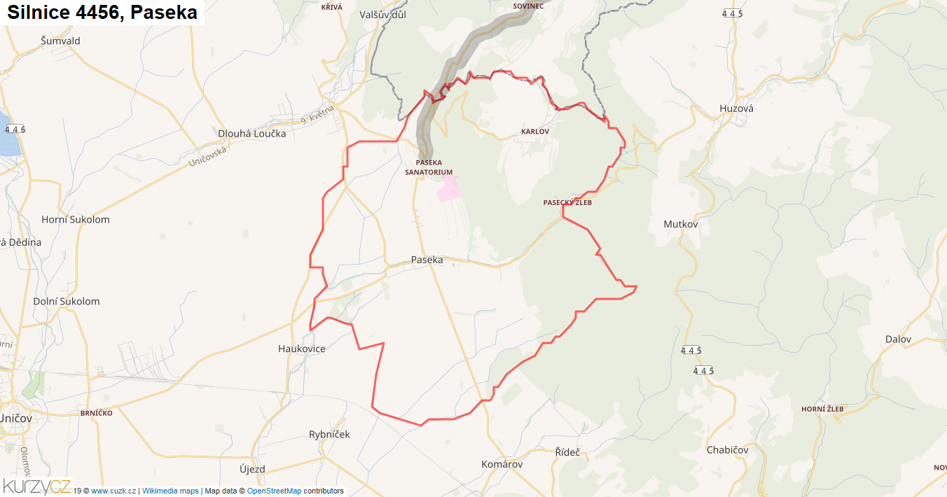 Paseka, Silnice 4456 - Mapa