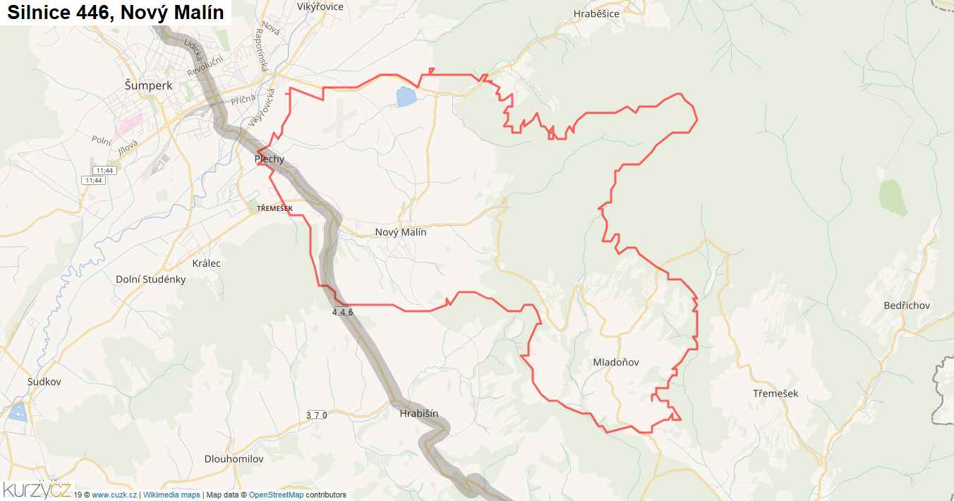 Nový Malín, Silnice 446 - Mapa