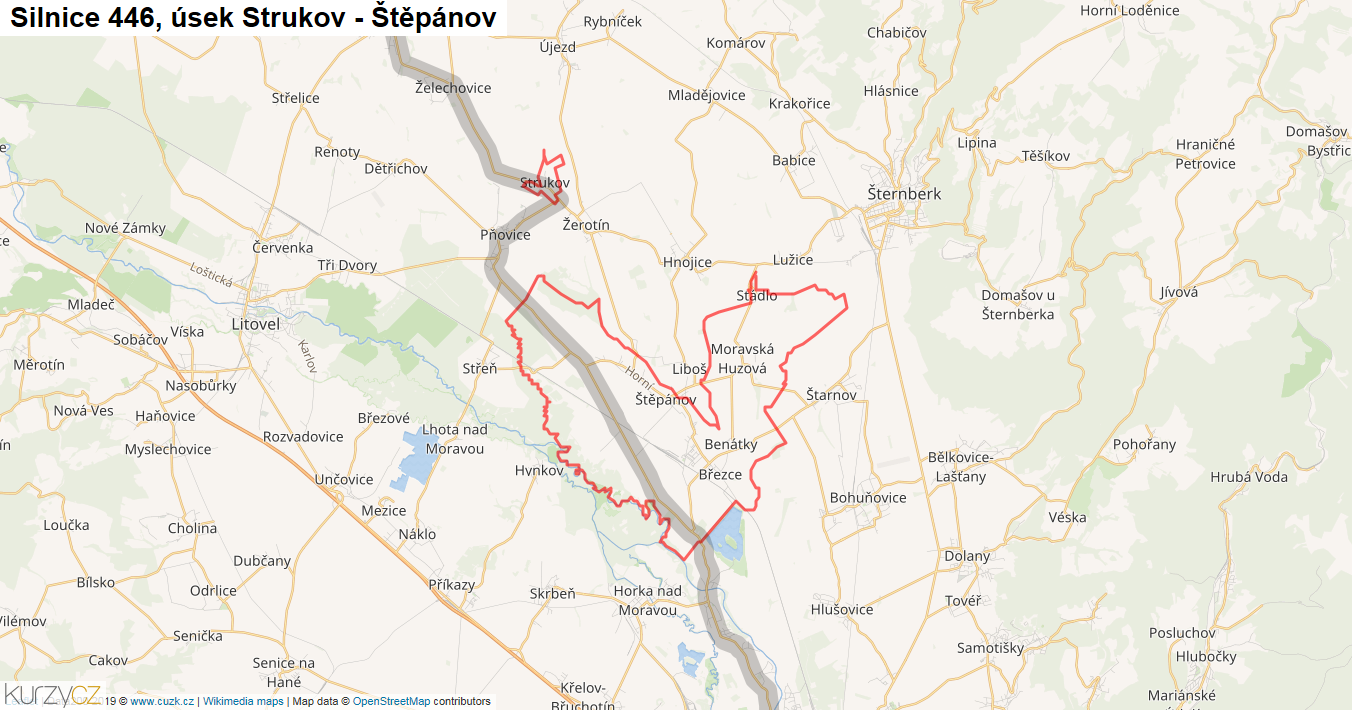 Úsek Strukov - Štěpánov, Silnice 446 - Mapa