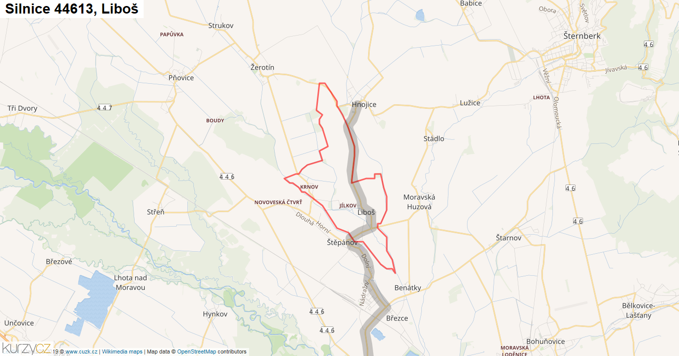 Liboš, Silnice 44613 - Mapa