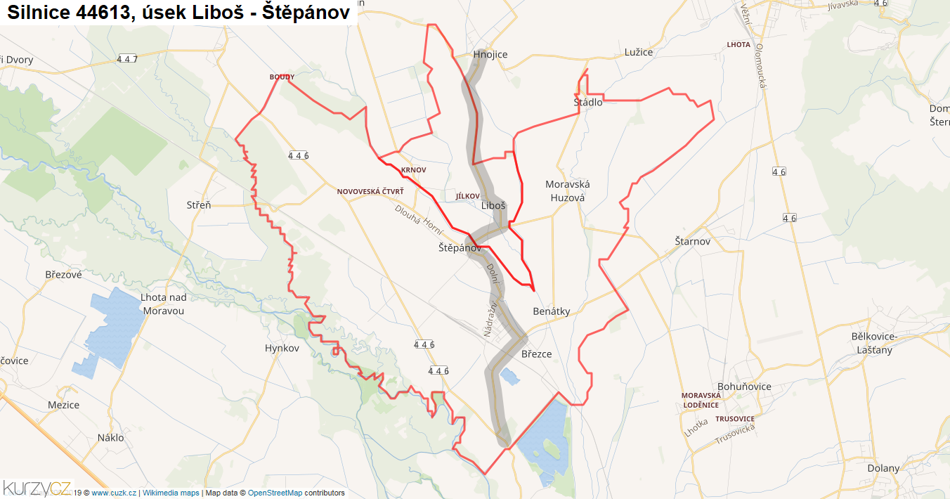 Úsek Liboš - Štěpánov, Silnice 44613 - Mapa