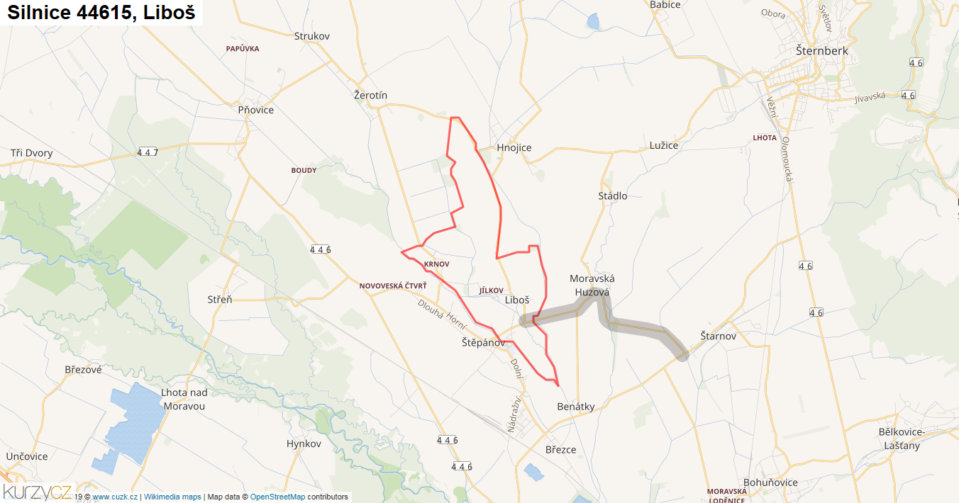 Liboš, Silnice 44615 - Mapa