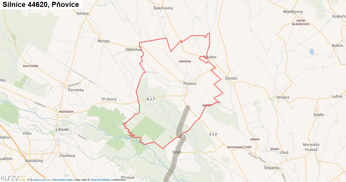 Pňovice, Silnice 44620 - Mapa