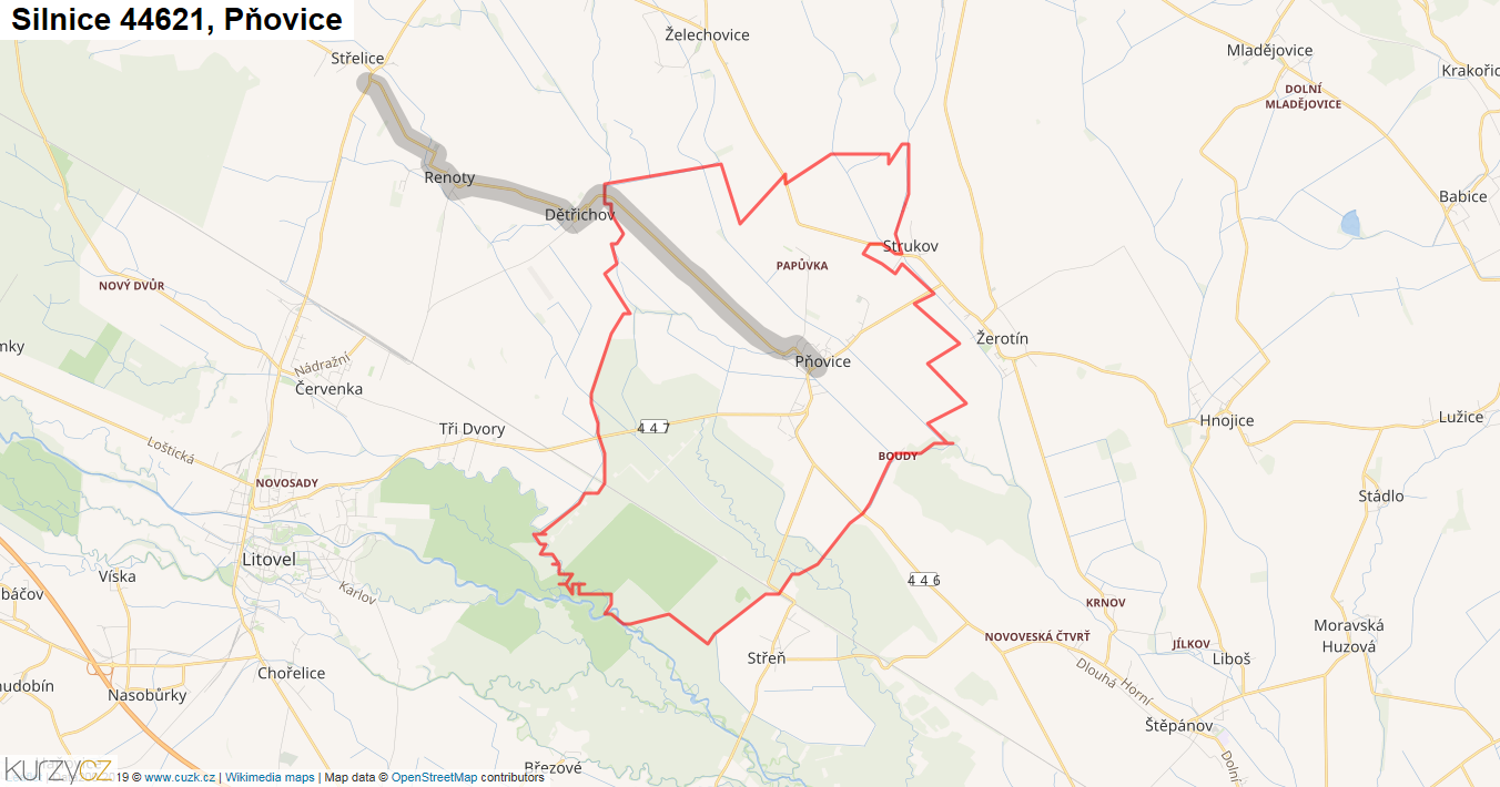 Pňovice, Silnice 44621 - Mapa
