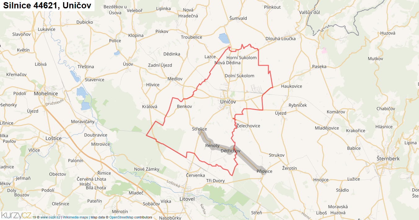 Uničov, Silnice 44621 - Mapa