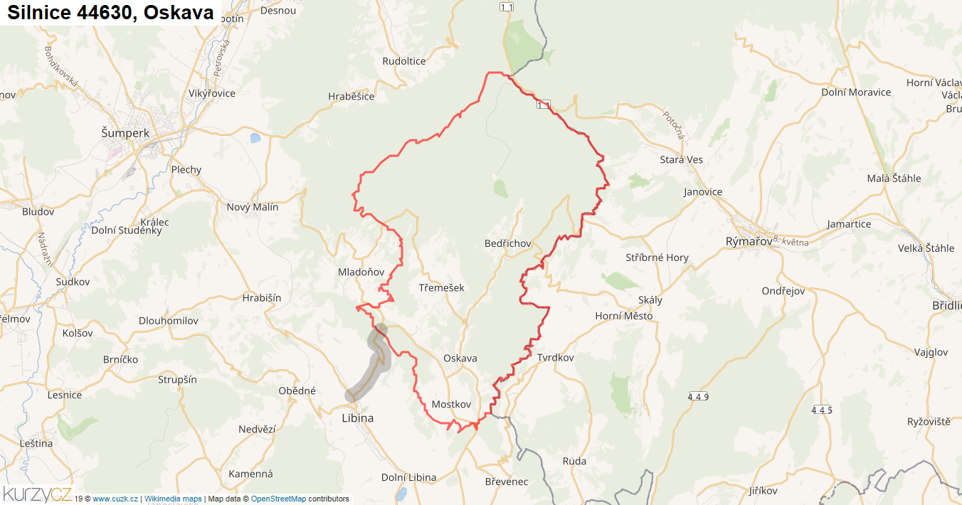 Oskava, Silnice 44630 - Mapa