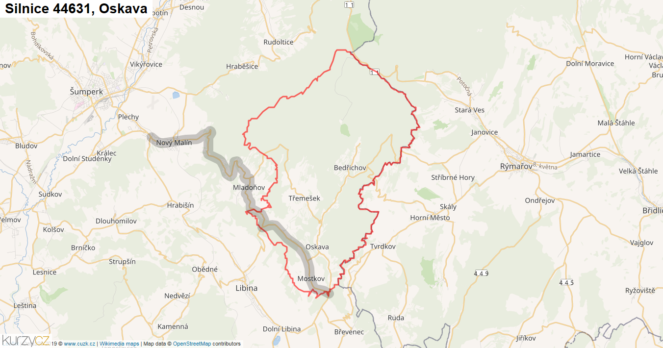 Oskava, Silnice 44631 - Mapa