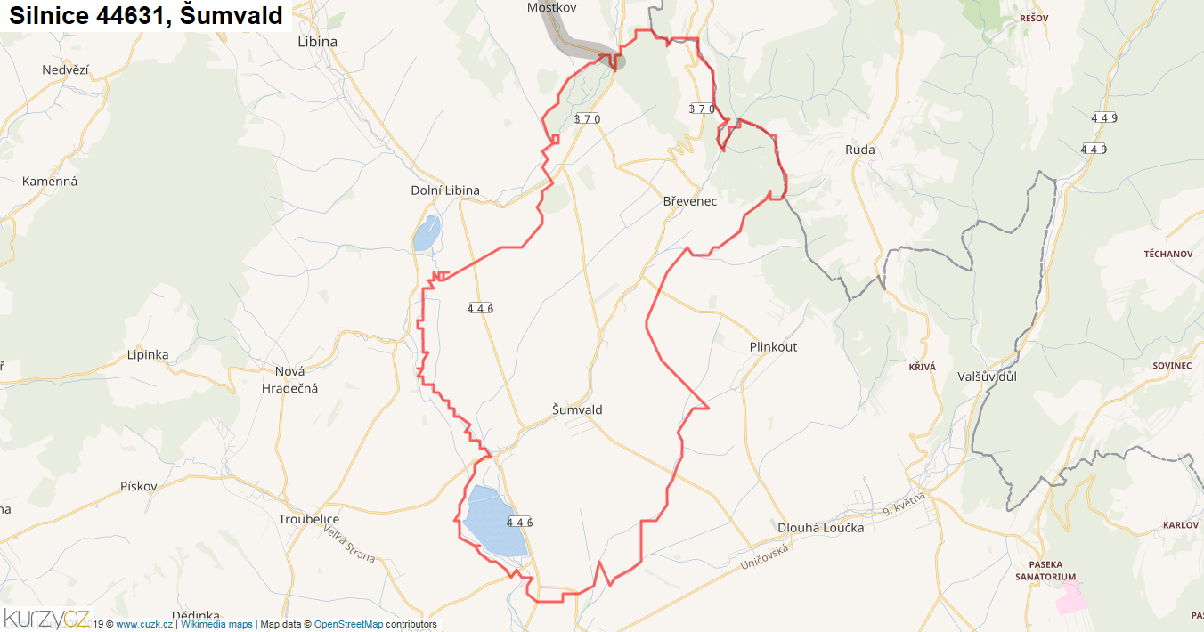 Šumvald, Silnice 44631 - Mapa