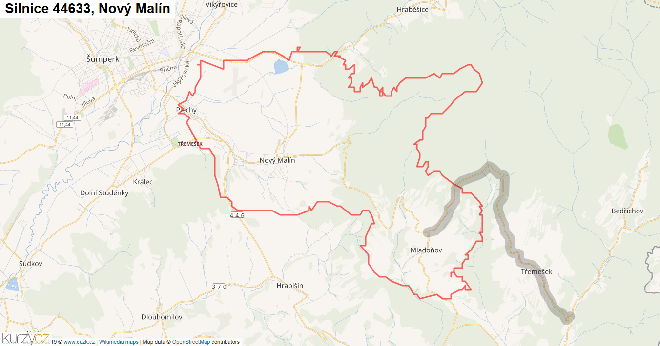 Nový Malín, Silnice 44633 - Mapa