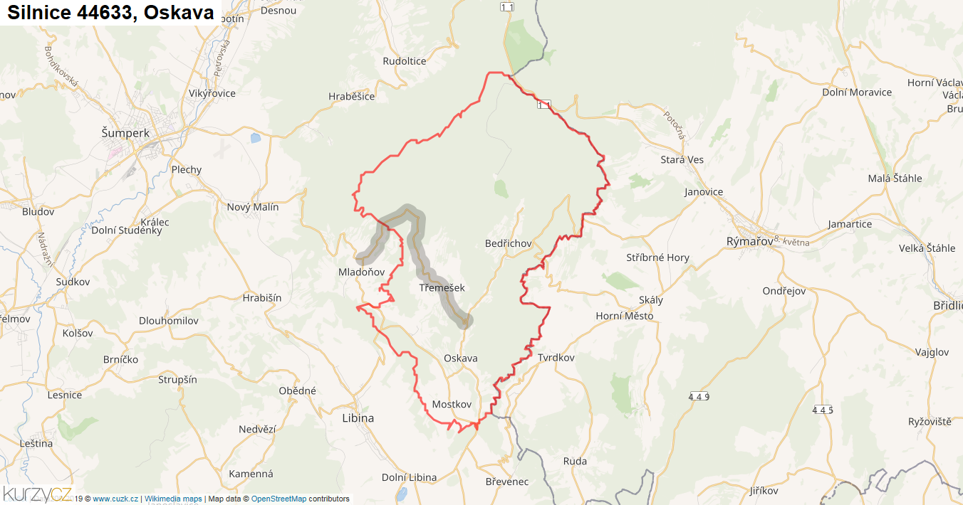 Oskava, Silnice 44633 - Mapa