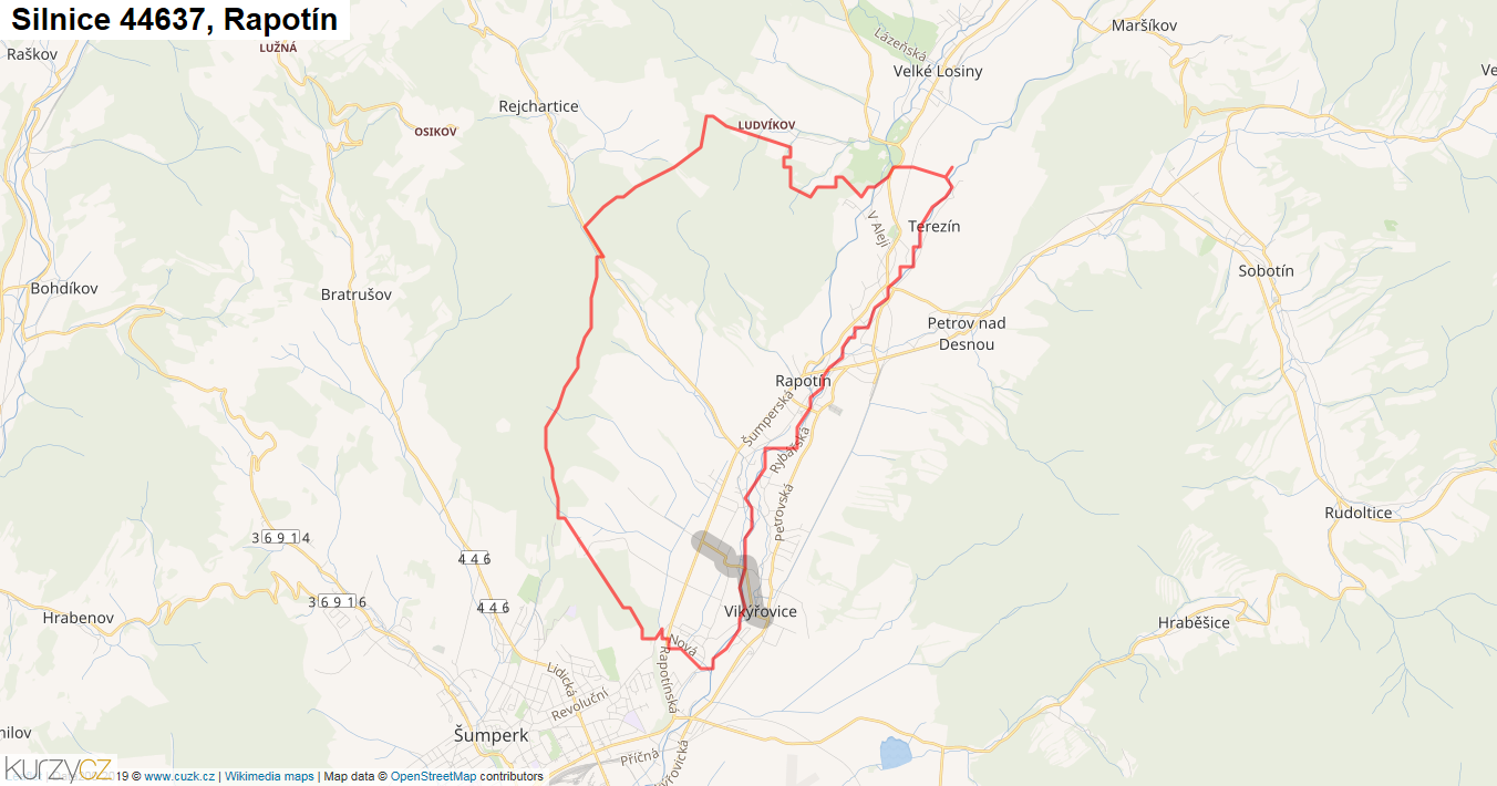 Rapotín, Silnice 44637 - Mapa