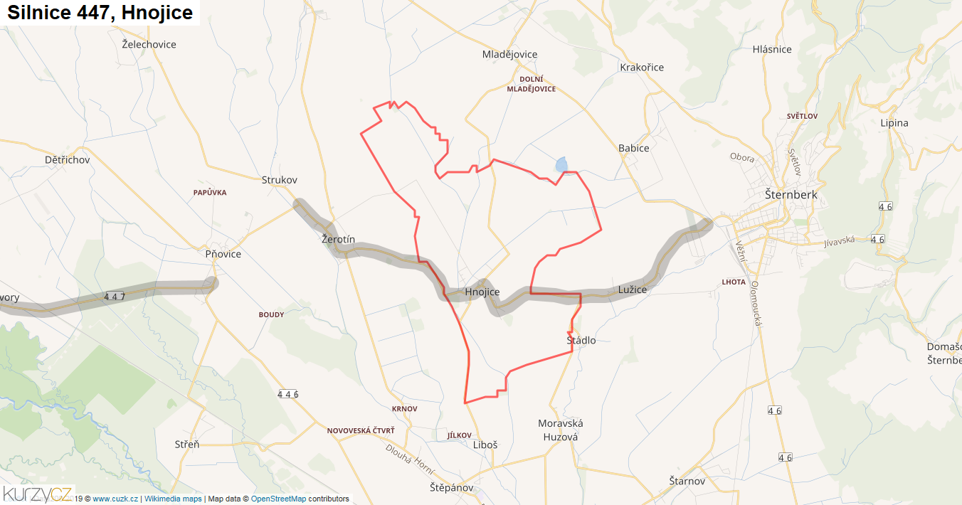 Hnojice, Silnice 447 - Mapa