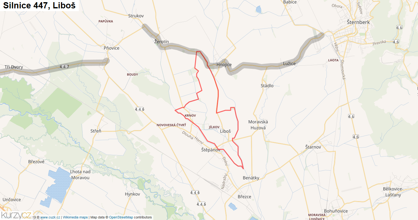 Liboš, Silnice 447 - Mapa