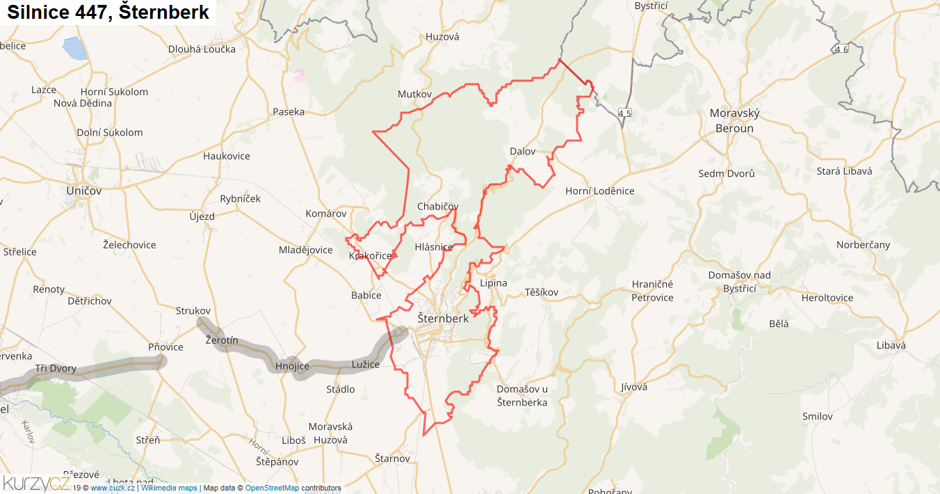 Šternberk, Silnice 447 - Mapa