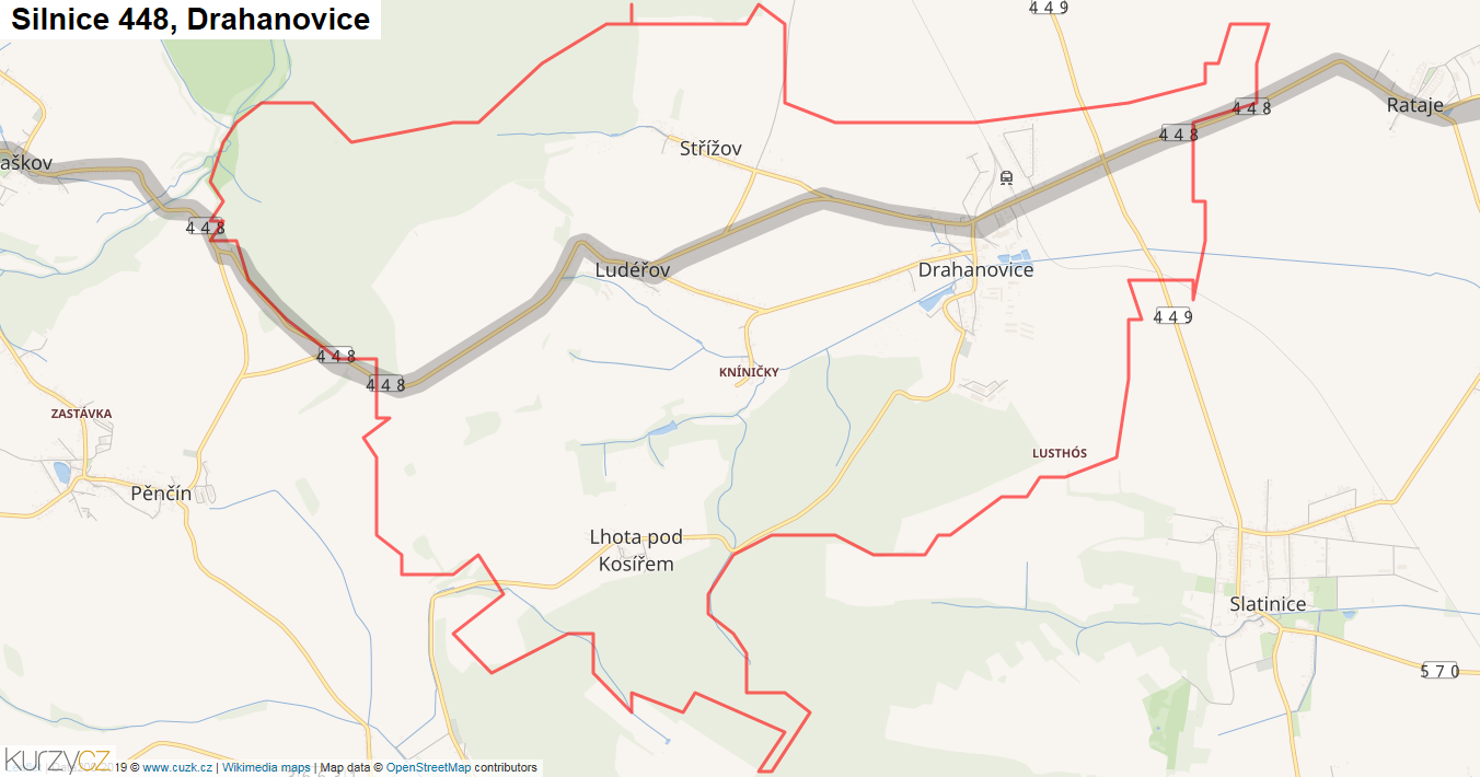 Drahanovice, Silnice 448 - Mapa