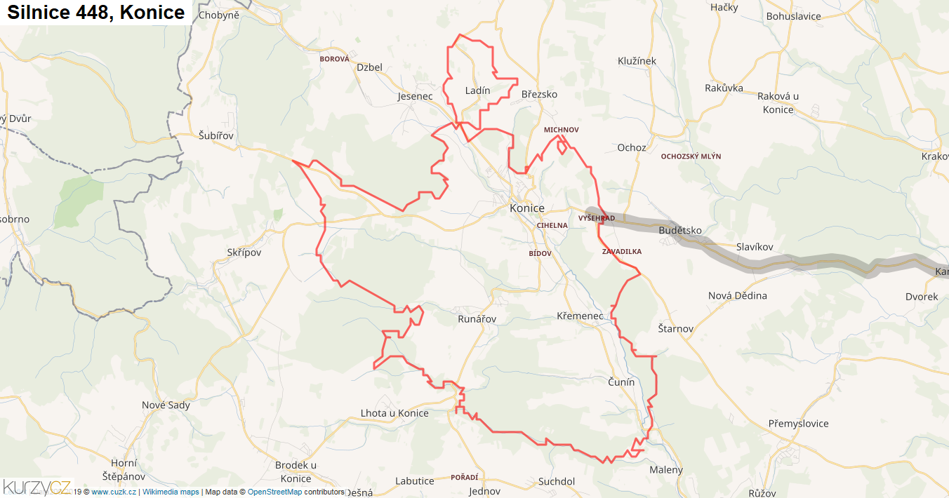 Konice, Silnice 448 - Mapa