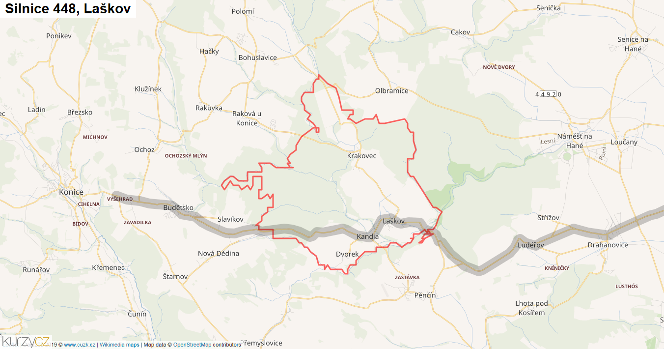 Laškov, Silnice 448 - Mapa