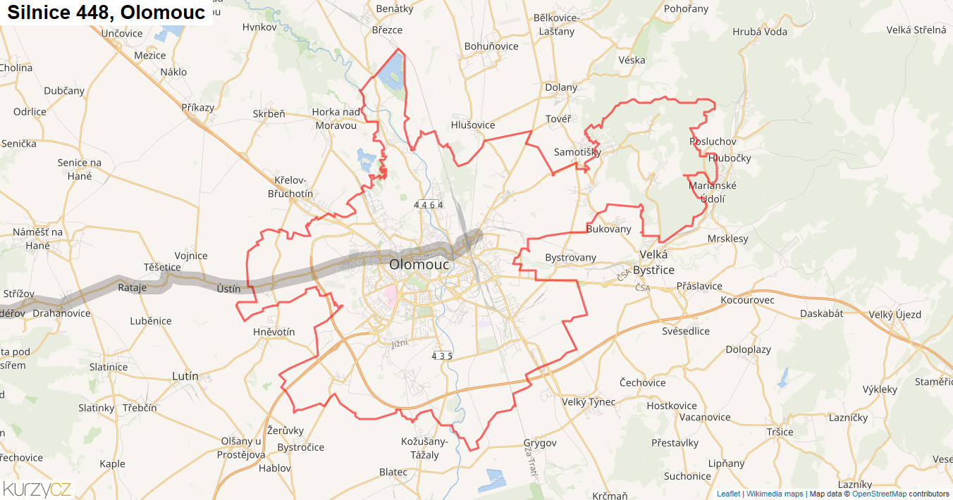Olomouc, Silnice 448 - Mapa