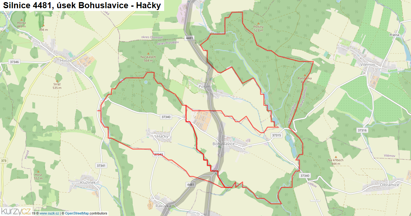 Úsek Bohuslavice - Hačky, Silnice 4481 - Mapa