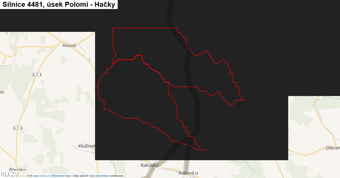 Úsek Polomí - Hačky, Silnice 4481 - Mapa