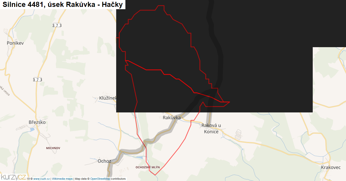 Úsek Rakůvka - Hačky, Silnice 4481 - Mapa