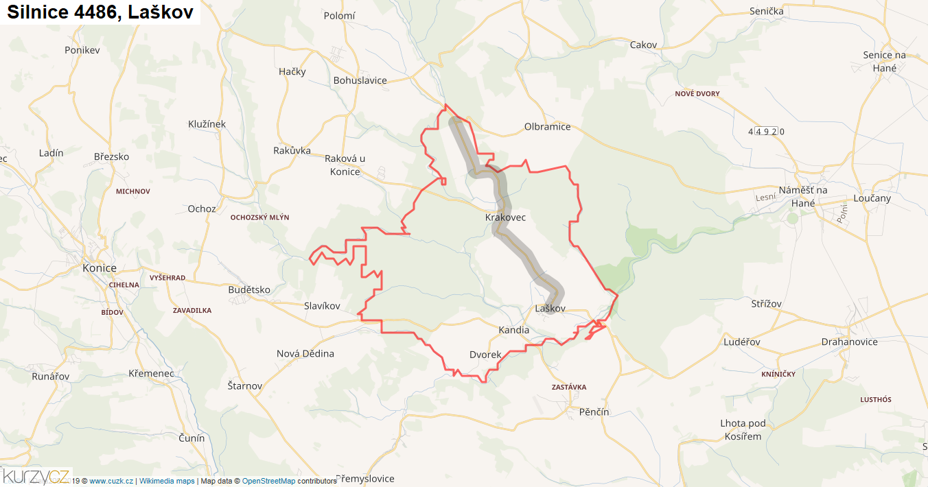 Laškov, Silnice 4486 - Mapa