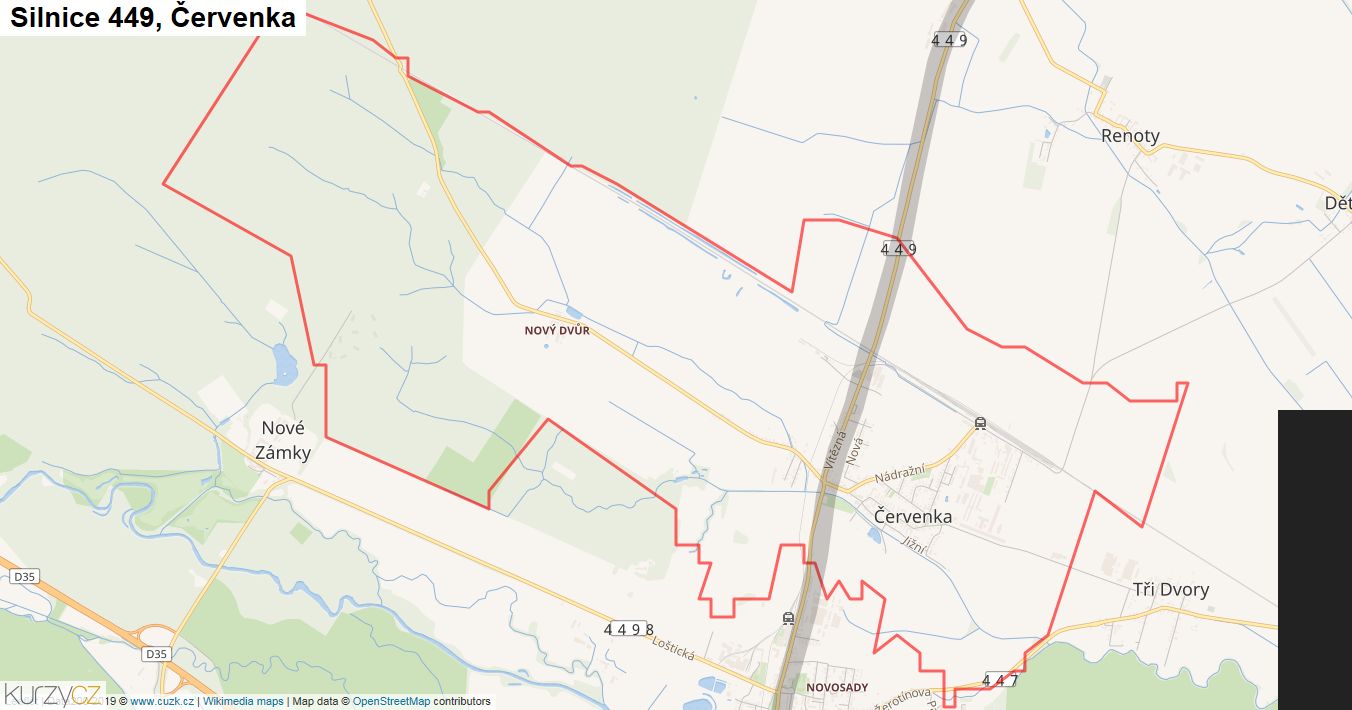 Červenka, Silnice 449 - Mapa