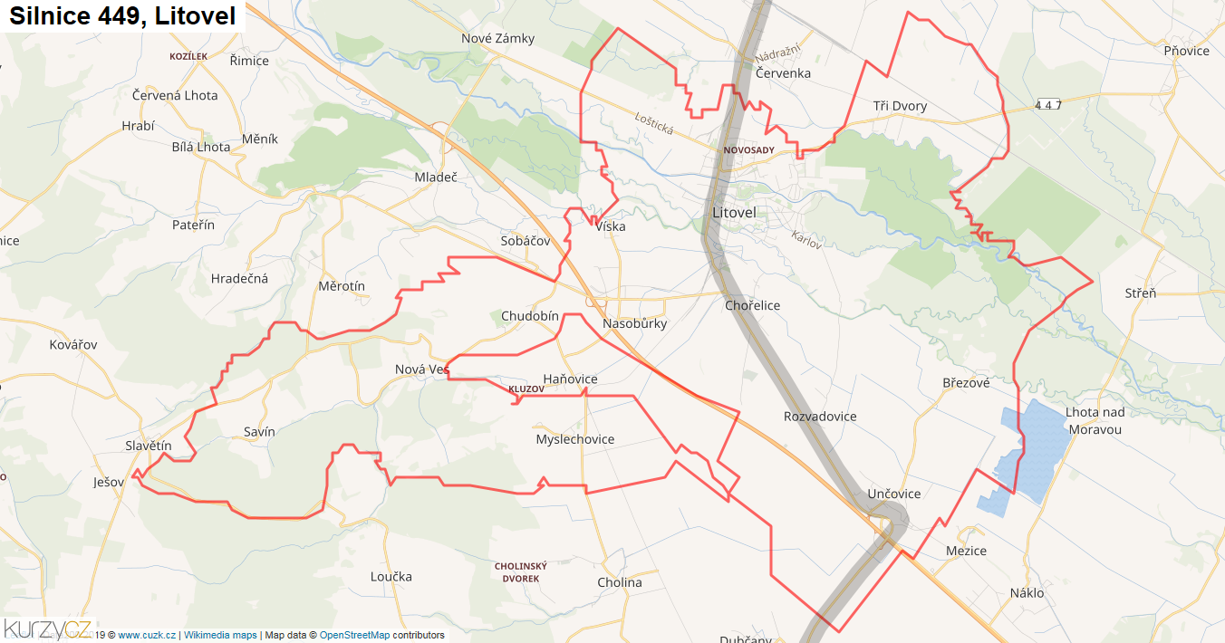 Litovel, Silnice 449 - Mapa