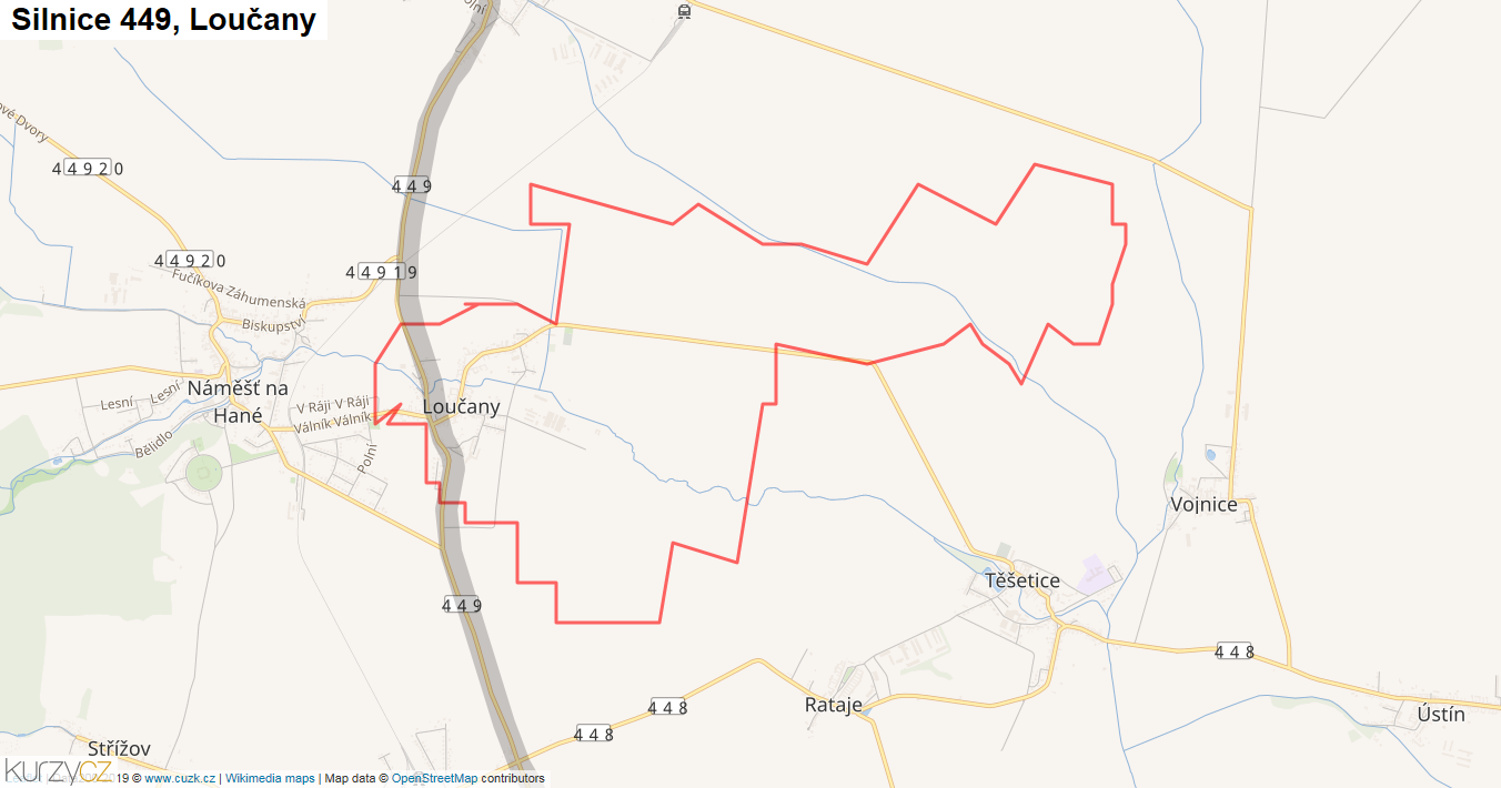 Loučany, Silnice 449 - Mapa