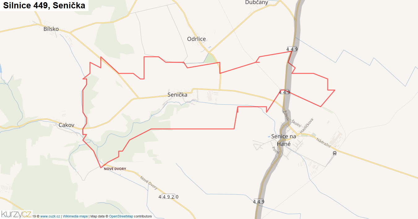 Senička, Silnice 449 - Mapa