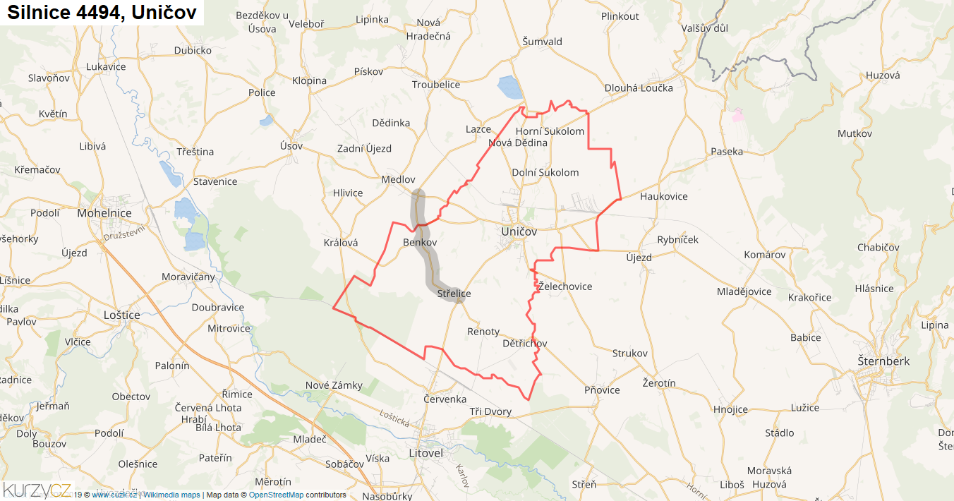 Uničov, Silnice 4494 - Mapa