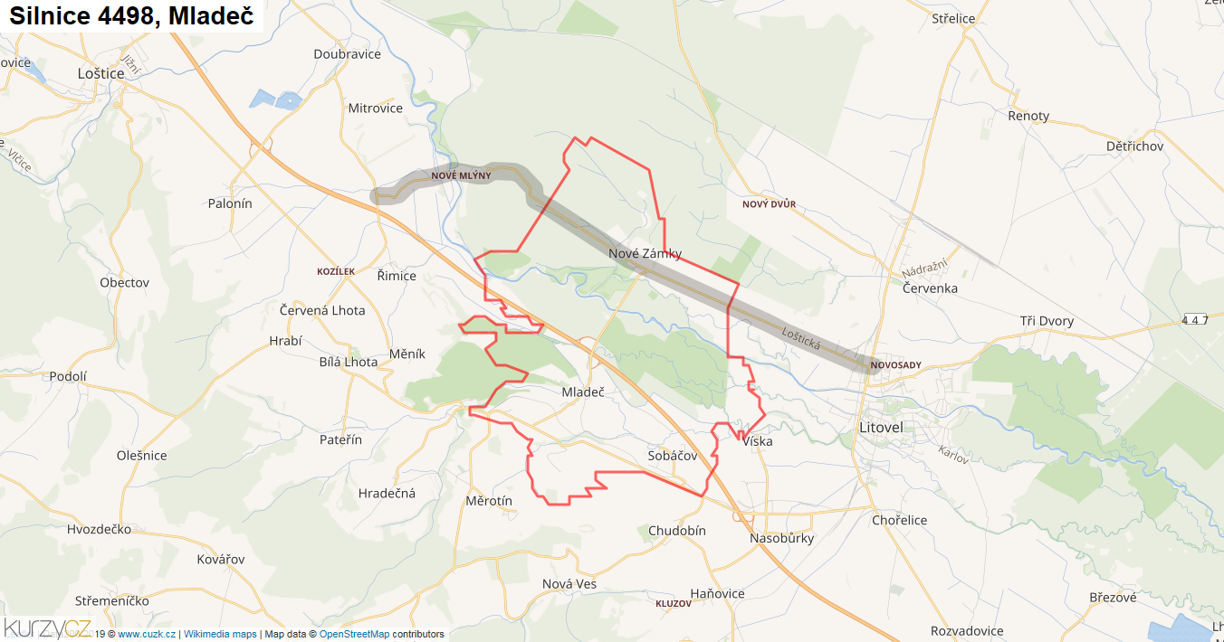 Mladeč, Silnice 4498 - Mapa