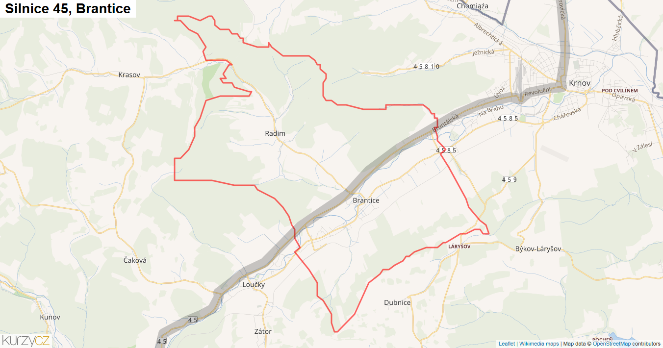 Brantice, Silnice 45 - Mapa