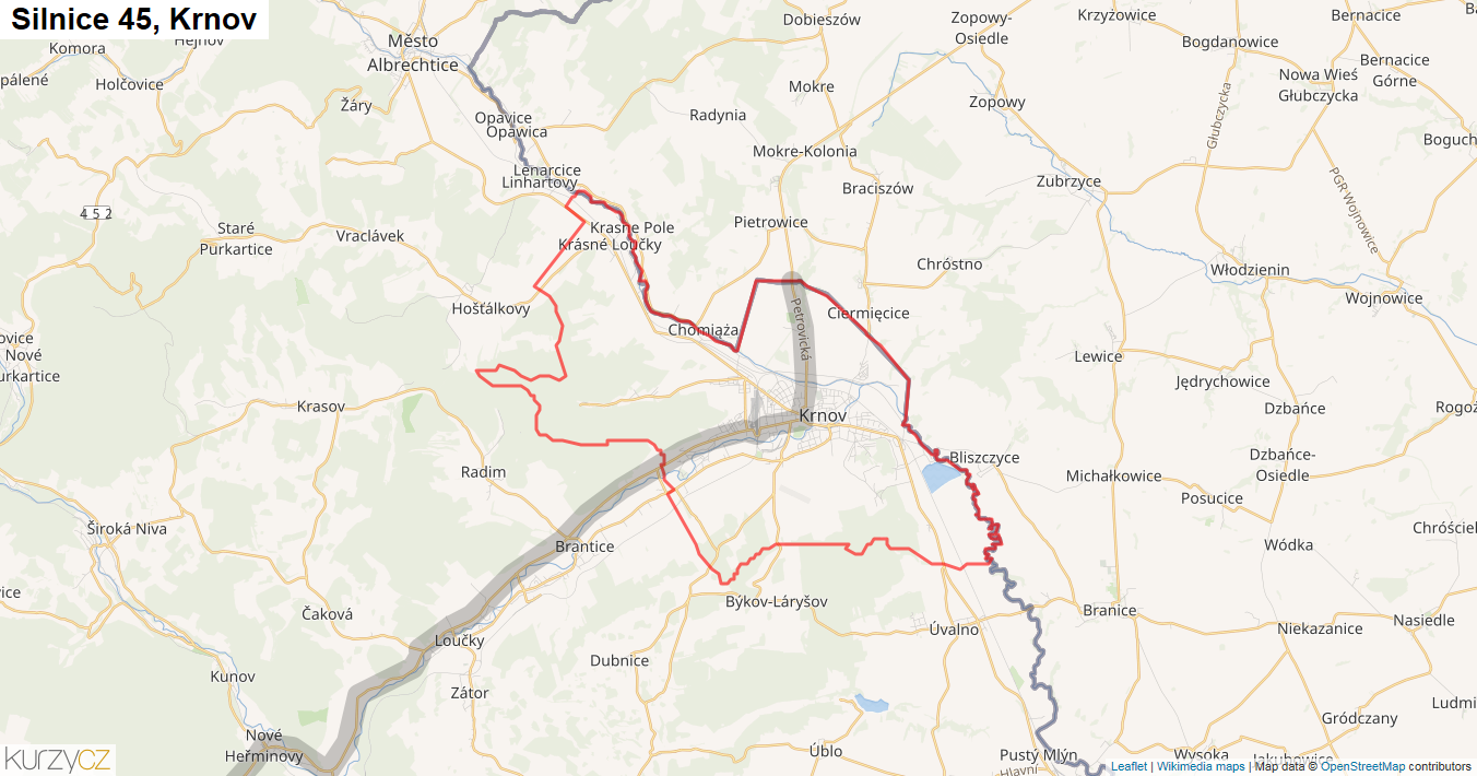 Krnov, Silnice 45 - Mapa