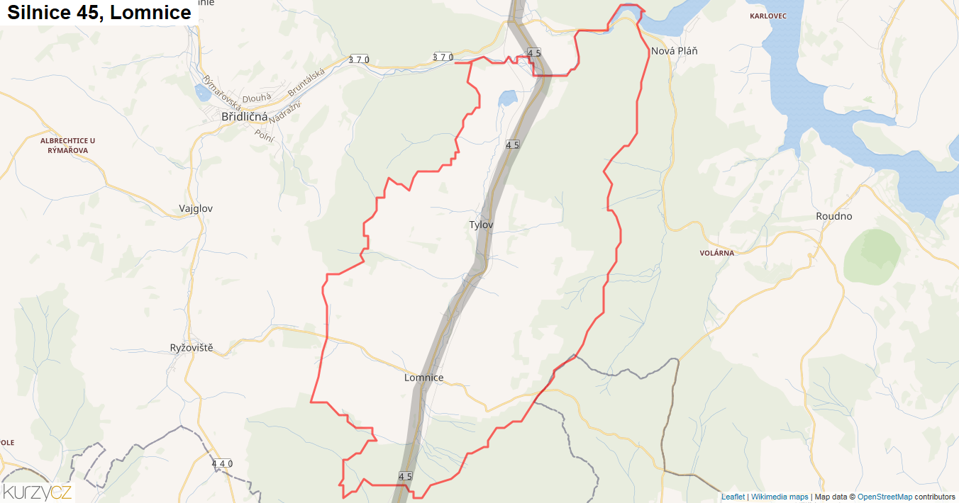 Lomnice, Silnice 45 - Mapa