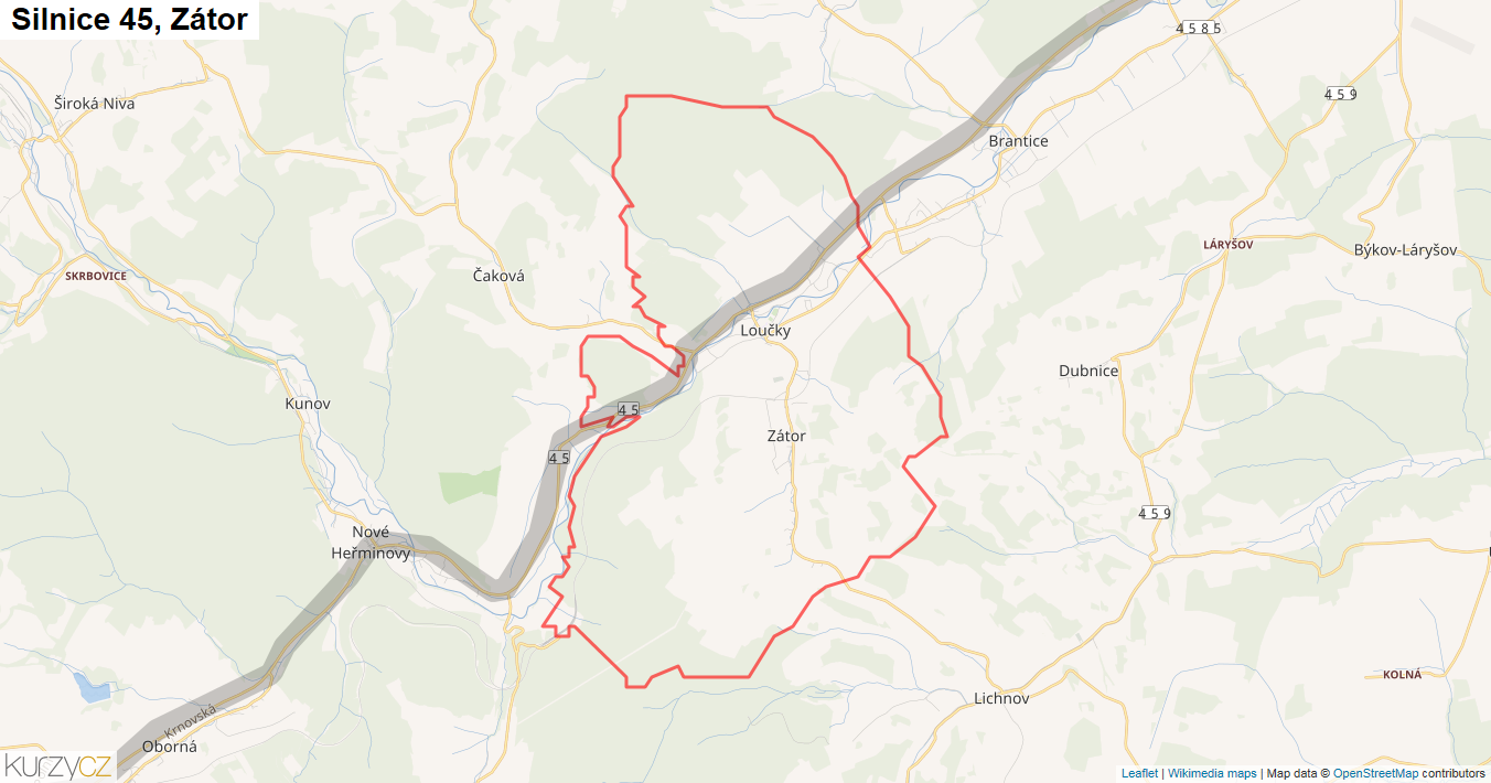 Zátor, Silnice 45 - Mapa