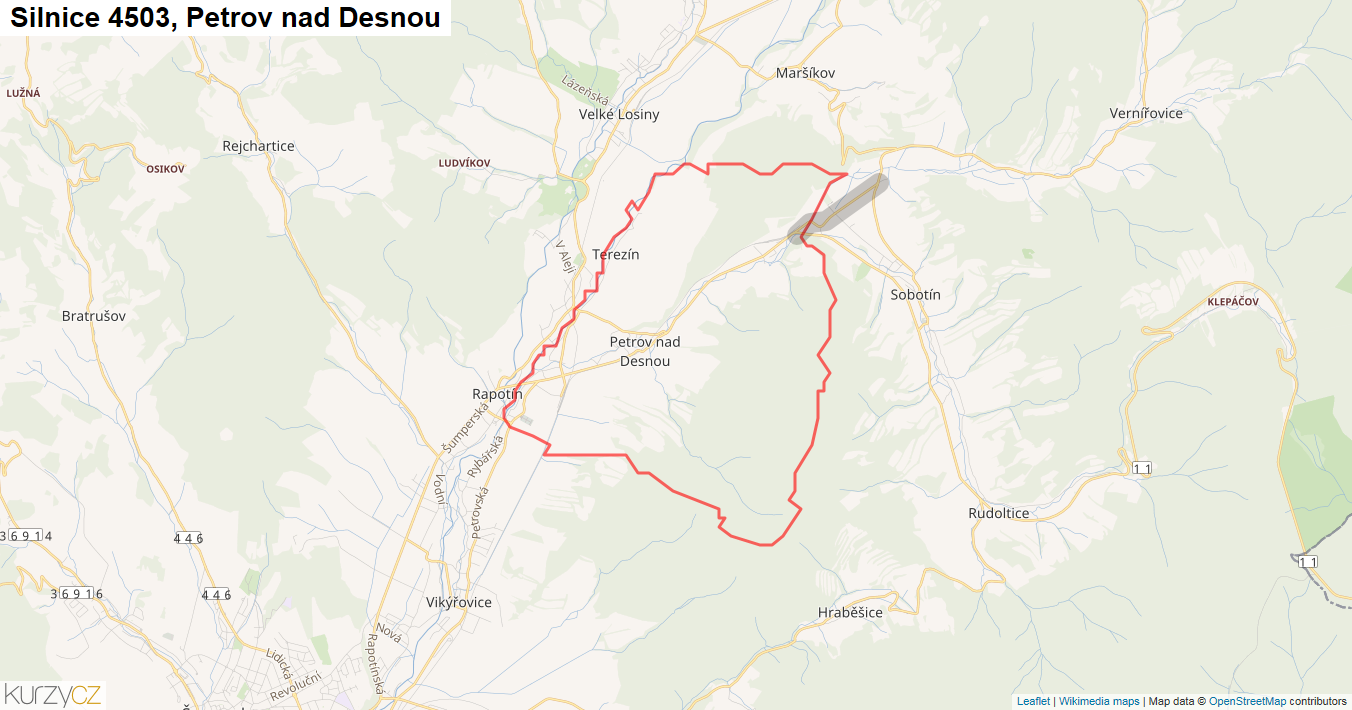 Petrov nad Desnou, Silnice 4503 - Mapa