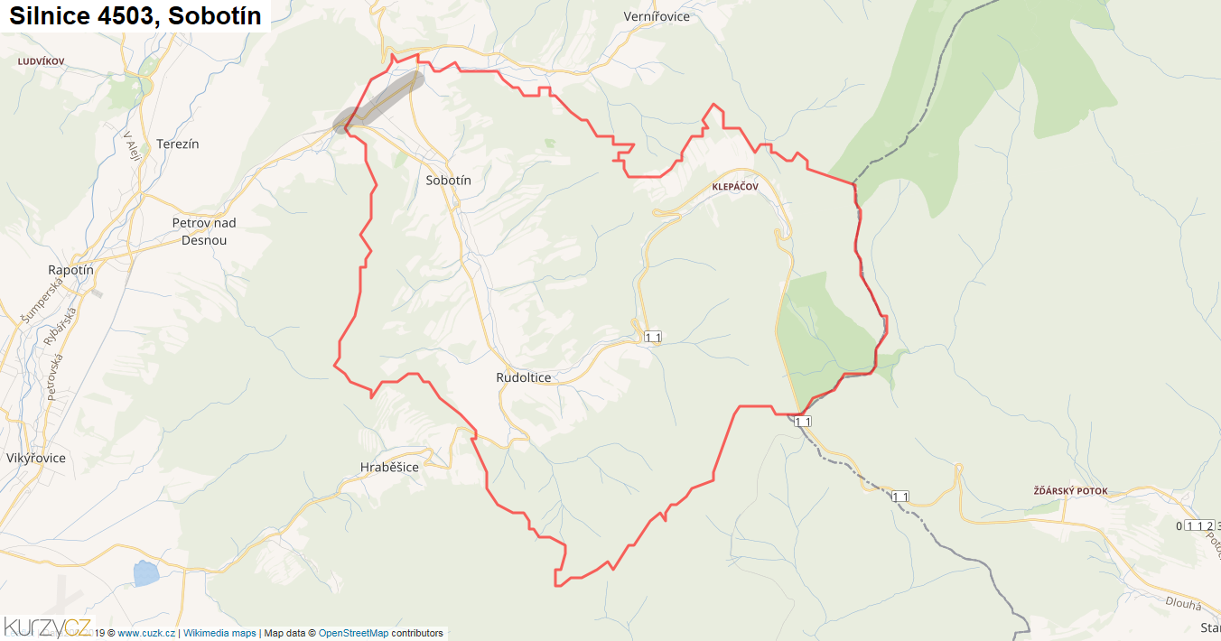 Sobotín, Silnice 4503 - Mapa
