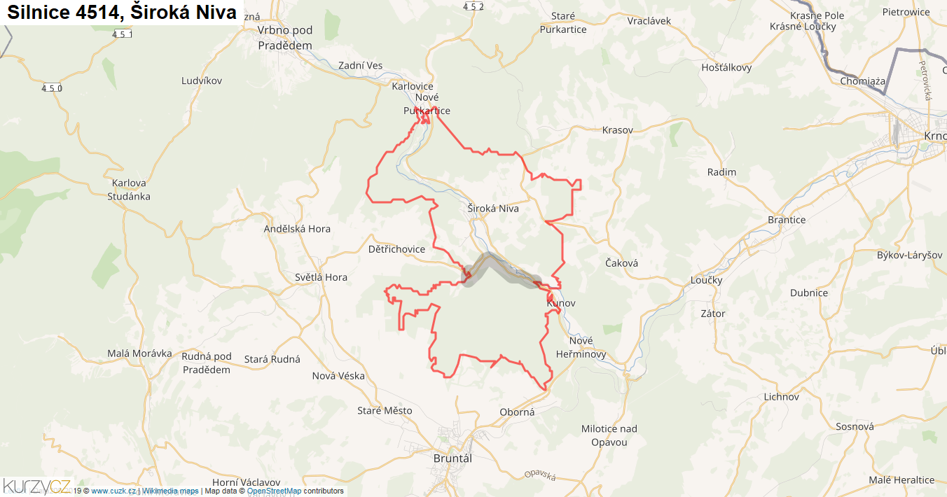 Široká Niva, Silnice 4514 - Mapa